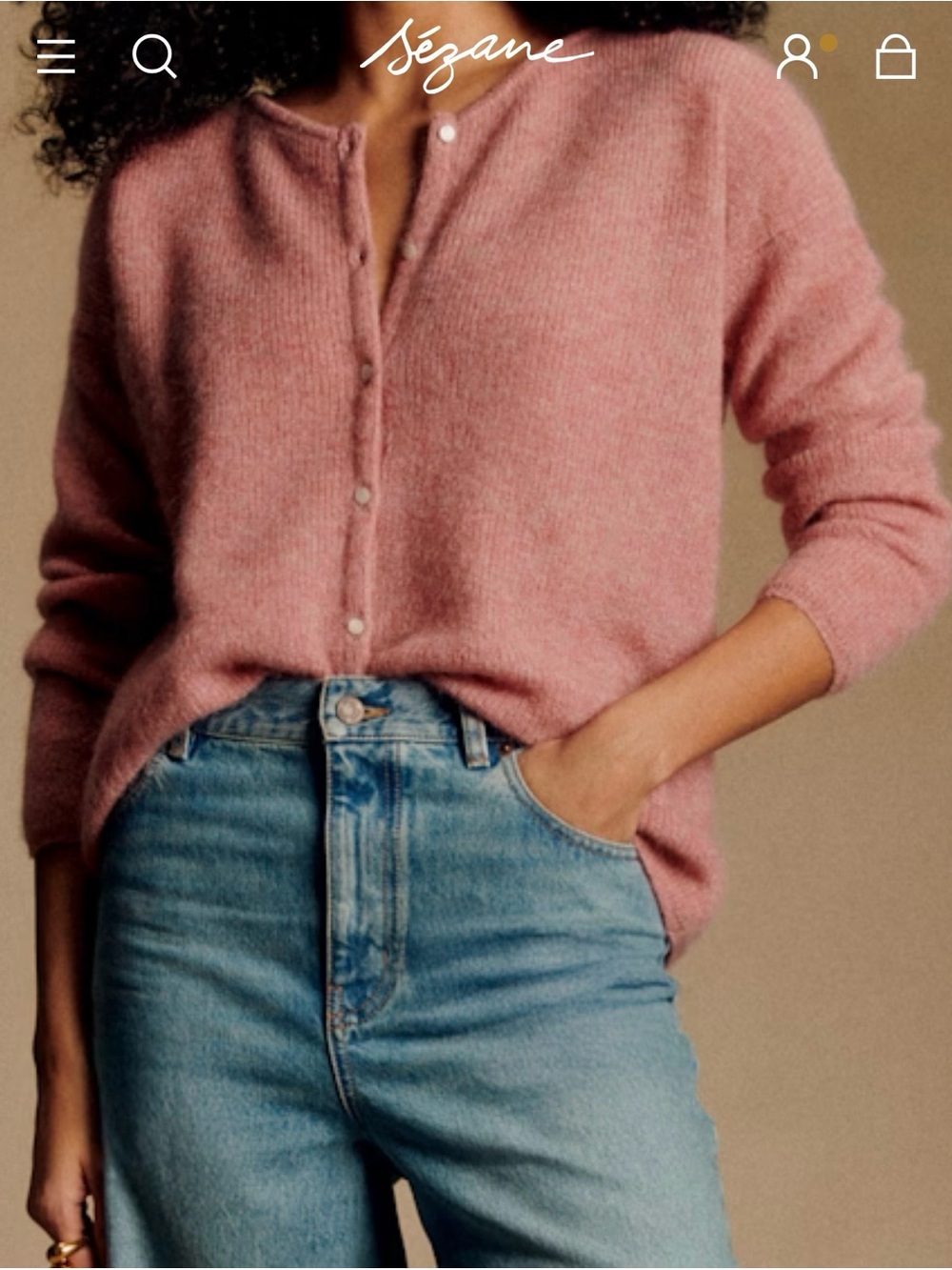 Sezane Rose Pink Button-Front Knit Cardigan
